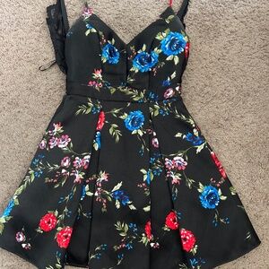 Black and Floral Midi Formal Dress Size 3